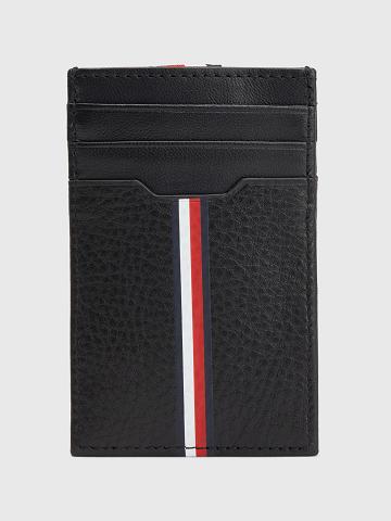 Férfi Tommy Hilfiger Bőr Vertical Stripe Kártyatartó Fekete | HU 1506BEX